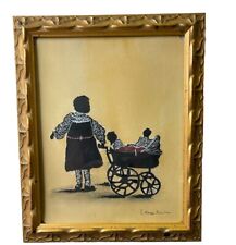 Primitive Colonial Style Hand Cut Paper & Ink African American Silhouette picture