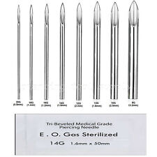 2pcs. Tri-Beveled Medical Grade Sterilized Body Piercing Straight Needles 20G-8G picture