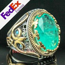 Turkish Handmade 925 Sterling Silver Green Tourmaline Stone Mens Ring All Sizes picture