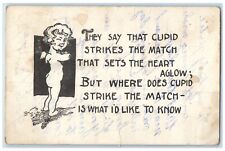 1907 Valentine Cupid Strikes The Match Garfield Kansas KS Antique Postcard picture