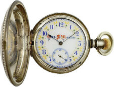 Antique Longines 17J Mechanical Hunter Pocket Watch Coin Silver w FancyGilt Dial picture