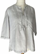 Poetry Pale Blue Linen Peasant Tie Neck Embroidered Front Tunic Uk16 PB33 VGC picture