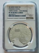 2014 MW Niue $1 Panama Canal 100th Anniv Colorized NGC PF 70 picture