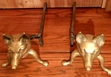 Vintage Fox ANDIRONS Fireplace Bronze & Cast Iron picture