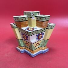 Vintage Art Deco Lusterware Geometric Handled Porcelain Vase Made In Japan 6.25” picture