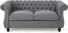 Gdfstudio Kyle Traditional Chesterfield Loveseat Sofa, Gray and Dark Brown, 61.7 picture
