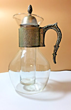 Vtg Glass Cooling Pitcher Decanter, Ice Tube Insert, Metal Handle & Screw on Lid picture
