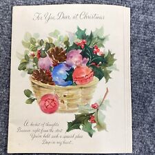 Vintage Greeting Card Christmas Dear 3D Popup Ornaments Holly Glitter Hallmark picture