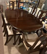 Ethan Allen Hardwood Dining Table with Six Chairs and Two Leaves picture