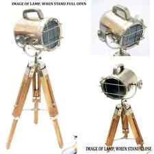 Antique Spotlight With Wooden Tripod Stand Handmade Nautical Collectible Light picture