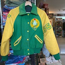Vintage 1950s Leather Wool Varsity Jacket Retro Chenille Patch Education Torch picture