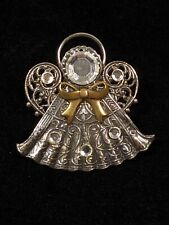 Vintage Two Tone Rhinestone Ornate Small Angel Pin Brooch picture
