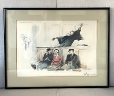 Vintage Gaston Hoffmann Signed French Satire Courtroom Le Pathetique Framed picture