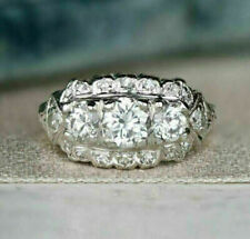 Vintage Three Stone 1.3Ctw White Round Moissanite Engagement 14K White Gold Ring picture