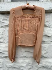 Vintage 1940’s Ruffle Sheer Top Women’s Petite Pink Long Sleeve Party  picture