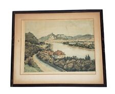 Antique Colorful Lithograph Of Rolandseck Pencil Signed Numbered picture