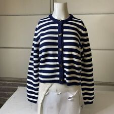 J.CREW Striped Cotton Cardigan Sweater Women's Size M Antique Navy picture