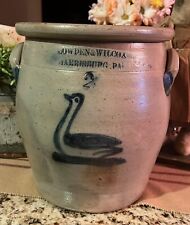 Antique Salt Glazed Stoneware COWDEN & WILCOX HARRISBURG PA 2 Gallon Swan Crock picture