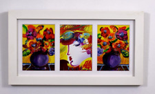 Peter Max Blushing Beauty and Painted Flowers Triptych Framed  Signed Mira COA picture