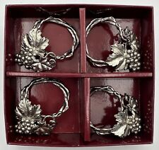 Vintage Arthur Court Set of 4 Grapes Pattern Napkin Rings Silvertone Signed picture