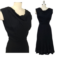 Vintage 1950s Black Dress Size S NOS Deadstock Crepe Old Hollywood Draped Neck picture