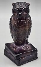 VTG Degenhart Glass Black & Brown Slag Swirl Wise Owl Books Figurine Paperweight picture