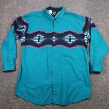 Vtg Roper Western Shirt Mens 3XLT Tall 19 19.5 Aztec Teal Long Sleeve Made USA picture