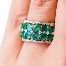 Rare Oval Cut Light Green 3.85CT Emerald With White CZ Border Fantastic Band picture