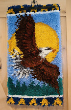Latch Hook Rug Finished Completed Flying Bald Eagle Sun Trees Sky  30X16 picture