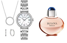 Bulova Women's Crystals Earrings Necklace Perfume Watch Set Silver 30mm 96X149 picture