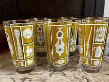 SIX Vintage Libbey Tumblers Glasses Mustard Yellow Harvest Gold Americana MCM picture