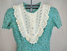 Vtg Handmade 1930's-40's Cotton House Day Dress S/M Blue Floral Prairie Cottage picture