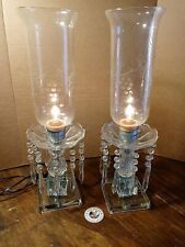 PAIR OF VINTAGE CRYSTAL Prism Lamps Etched Frost Shades C. 1940-50's~retro~ picture