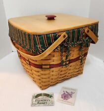 Longaberger 1995 RED Holiday Hostess Evergreen Basket Set+Lid CHRISTMAS 9TH ED. picture