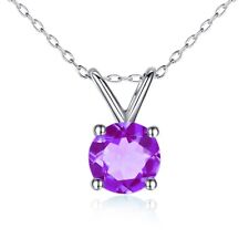 14K Solid White Gold 0.80 CTTW Round Cut 6mm Natural Genuine Amethyst Pendant picture