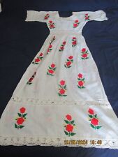 Vintage BOHO Peasant Dress Long Hand Embroidered Florals 