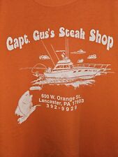 Vintage Capt Gus Steak Shop Lancaster PA Large Mens Orange Graphic Tee picture