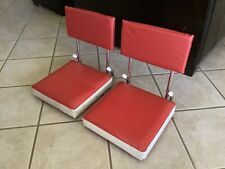 Vintage Red & White Vinyl Folding Stadium Bleacher Seat Boat Chair With Clamp picture