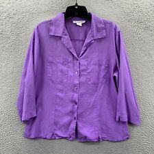 VINTAGE Anna And Frank Blouse Womens Large Top 3/4 Sleeve Silk Purple picture
