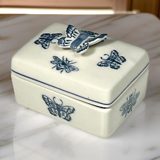 Andrea by Sadek Butterfly Bees Blue Small Trinket Box with Lid 3D Farmhouse picture