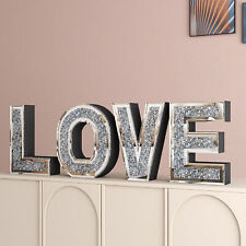 4pcs Independent Letters HOME LOVE Glam Crystal Diamond Silver Mirror Glass Wall picture