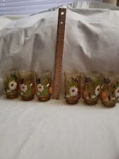 Set Of 6 Vintage Libbey Footed Amber Wildflower Glasses picture