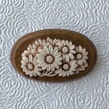 Vintage celluloid  daisies / wood  brooch picture