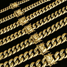 Men's Miami Cuban Link Bracelet Chain 14K Gold Plated Stainless Steel Necklace picture