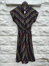Vintage 1970’s Rainbow Fit Flare Day Dress Women’s Multicolor Midi  picture