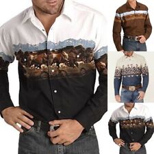 Mens Long Sleeve Shirts-Western Tribal Ethnic Vintage Retro Button Outwear-Tops picture