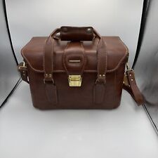 Large Vintage Tan Leather Camera Compartment Case Bag - Nikon ? picture