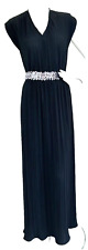 Vintage Edith Flagg Plisee Dress Maxi V-Neck Sleeveless Sequin Belt Black S EUC picture