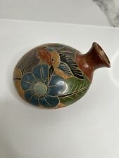 Handmade Ceramic Offset Vase Nicaraguan Folk Art Bird Floral Pottery Art Vintage picture