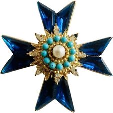 VINTAGE COROCROFT Coro Maltese Cross Brooch in Blue Faux Pearl picture